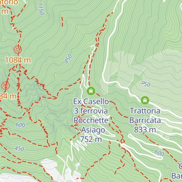 Map of Ex Casello 3 ferrovia Rocchette - Asiago