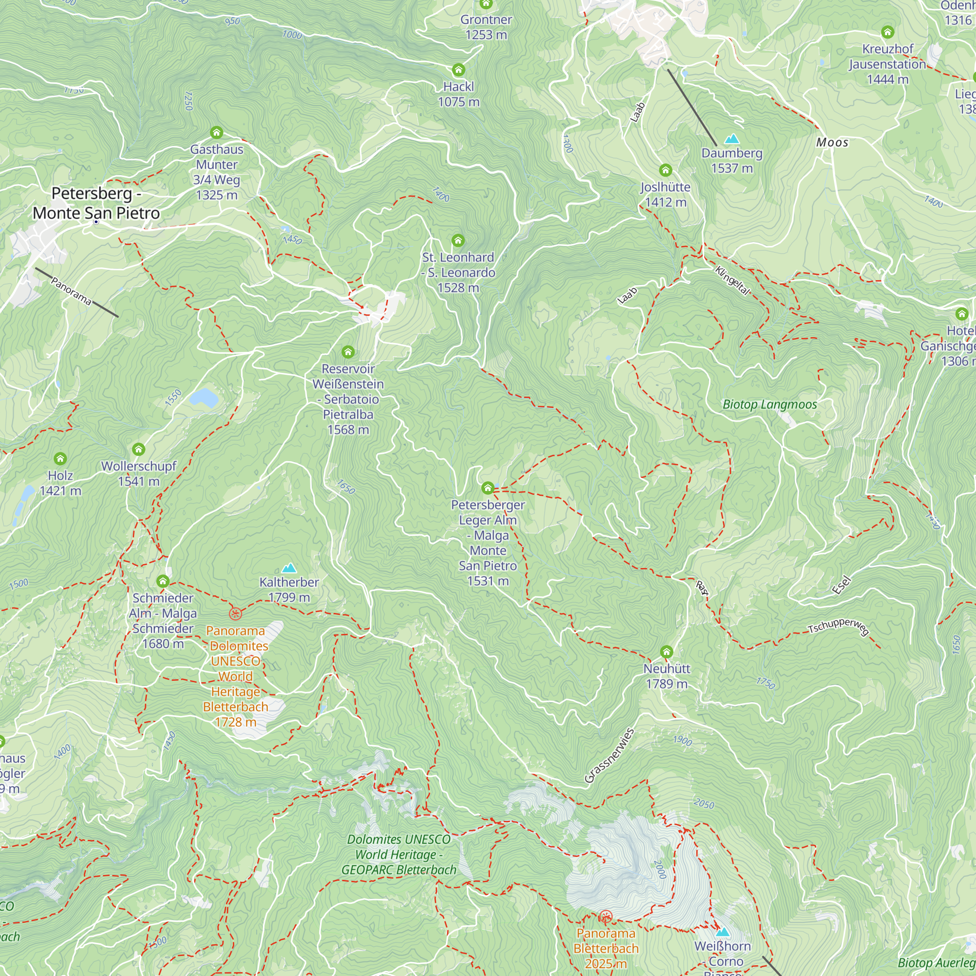 Petersberger Leger Alm - Malga Monte San Pietro map