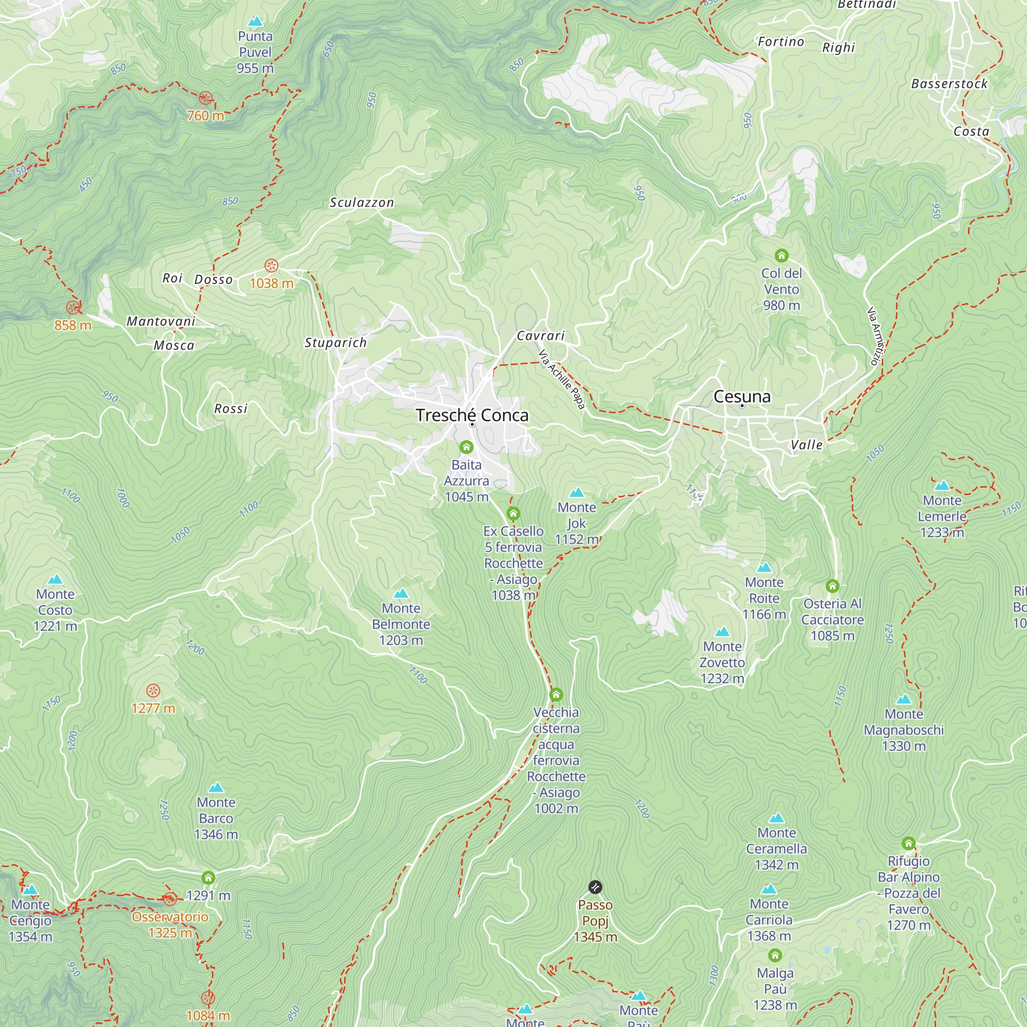 Ex Casello 5 ferrovia Rocchette - Asiago map