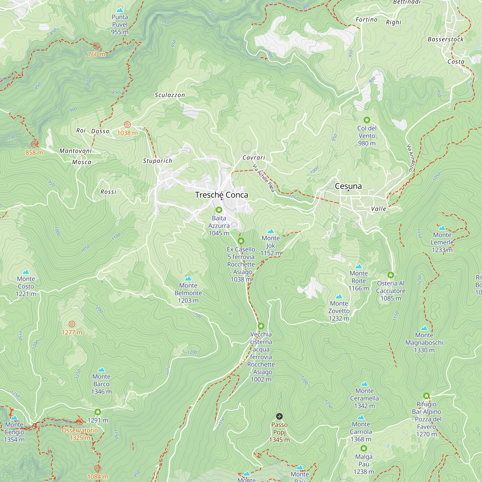 Ex Casello 5 ferrovia Rocchette - Asiago map
