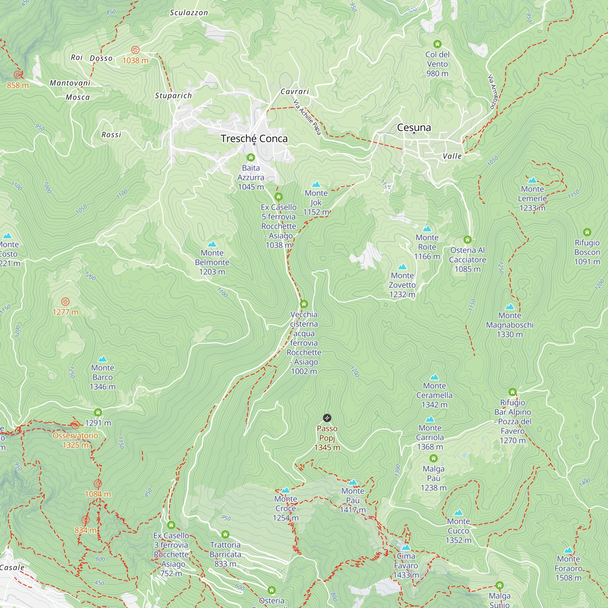 Vecchia cisterna acqua ferrovia Rocchette - Asiago map