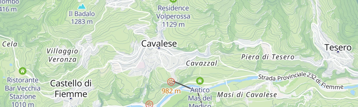 Map of the start of Val di Cembra