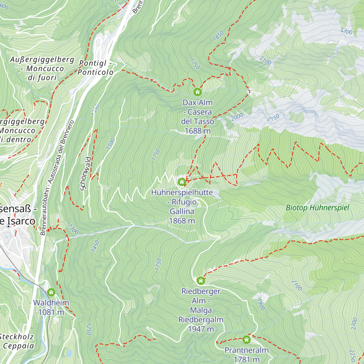 Hühnerspielhütte - Rifugio Gallina map