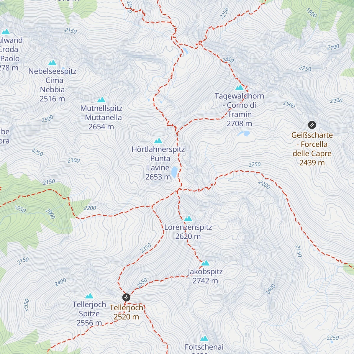 Flaggerschartenhütte - Rifugio Forcella Vallaga map