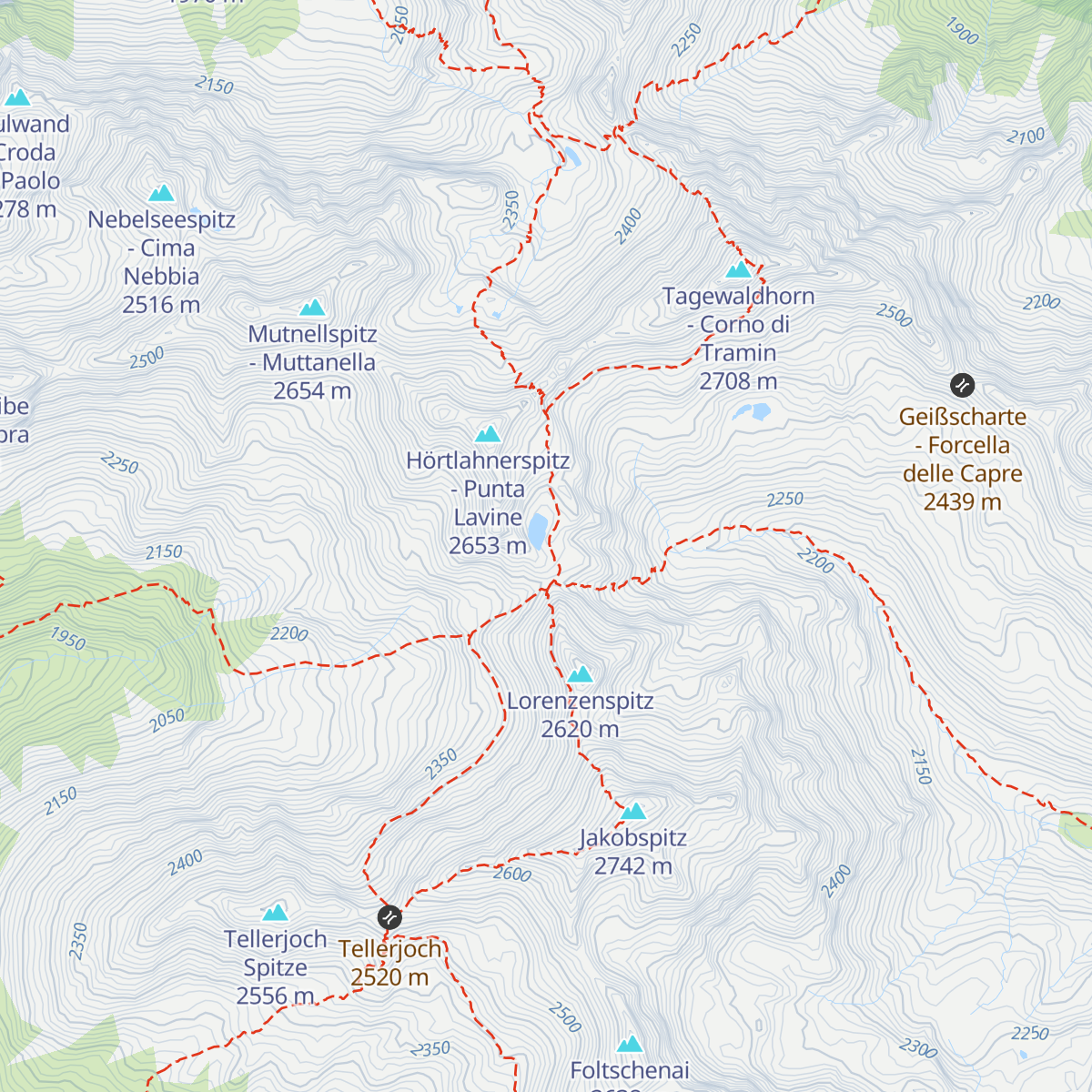 Flaggerschartenhütte - Rifugio Forcella Vallaga map