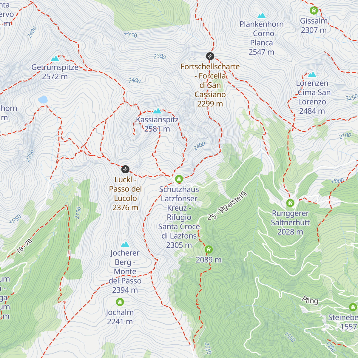 Schutzhaus Latzfonser Kreuz - Rifugio Santa Croce di Lazfons map
