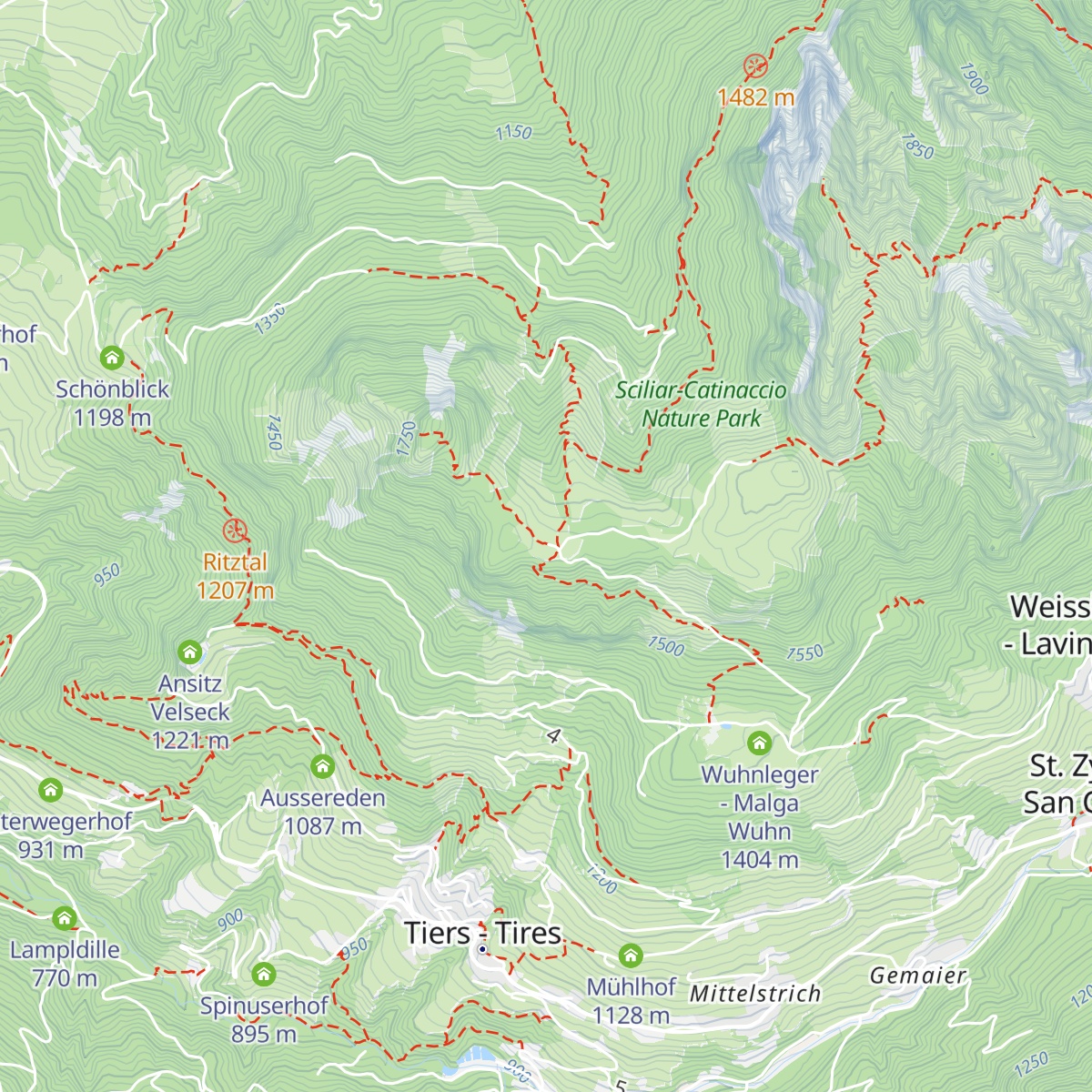 Schutzhaus Tschafon - Rifugio Monte Cavone map