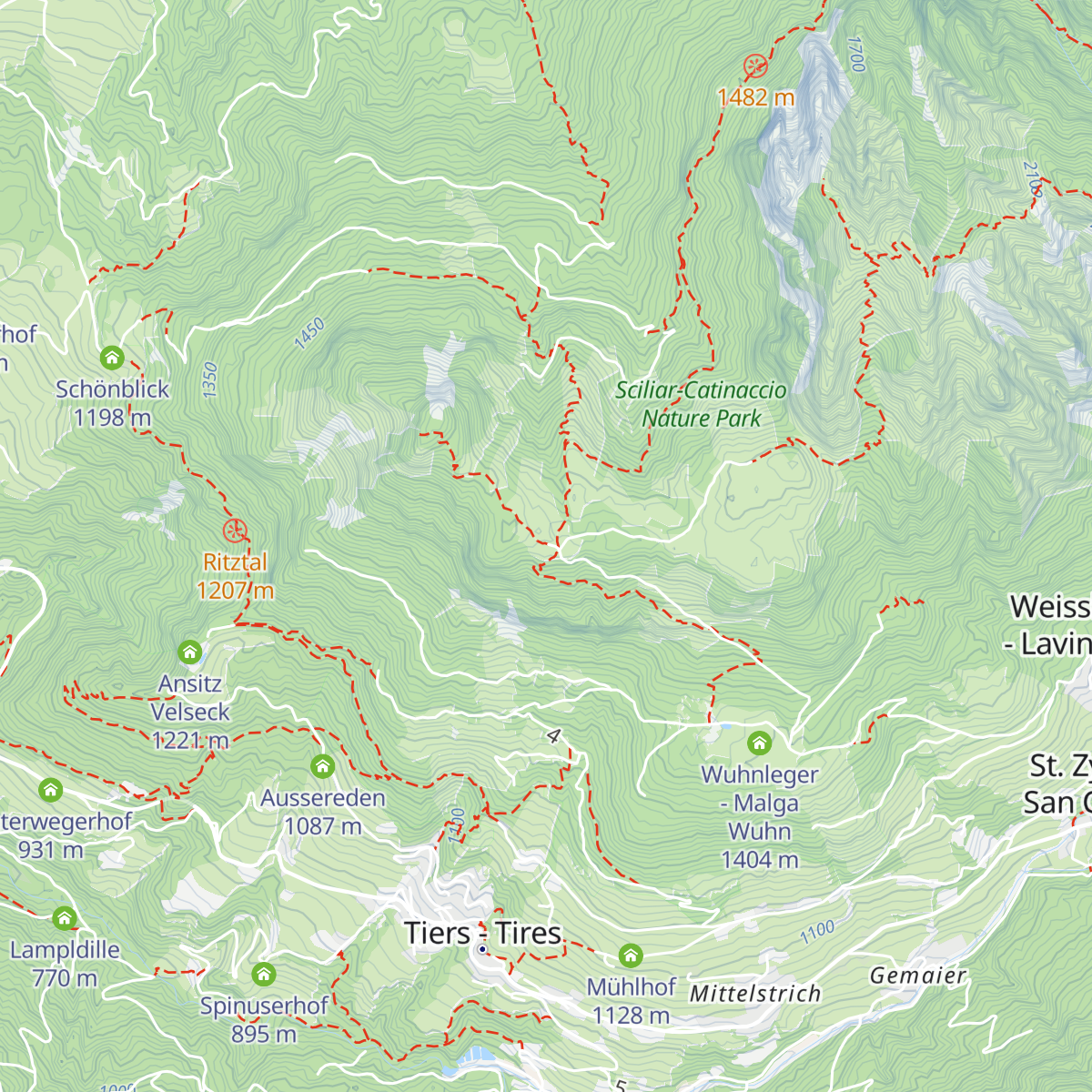 Schutzhaus Tschafon - Rifugio Monte Cavone map
