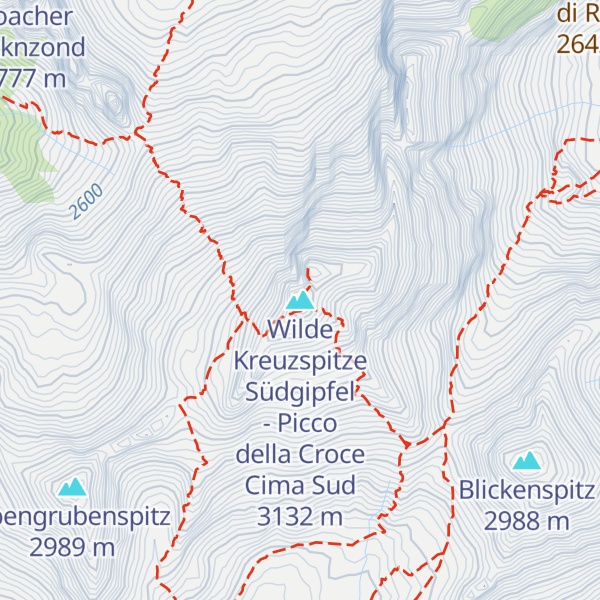 Map of Wilde Kreuzspitze Südgipfel - Picco della Croce Cima Sud