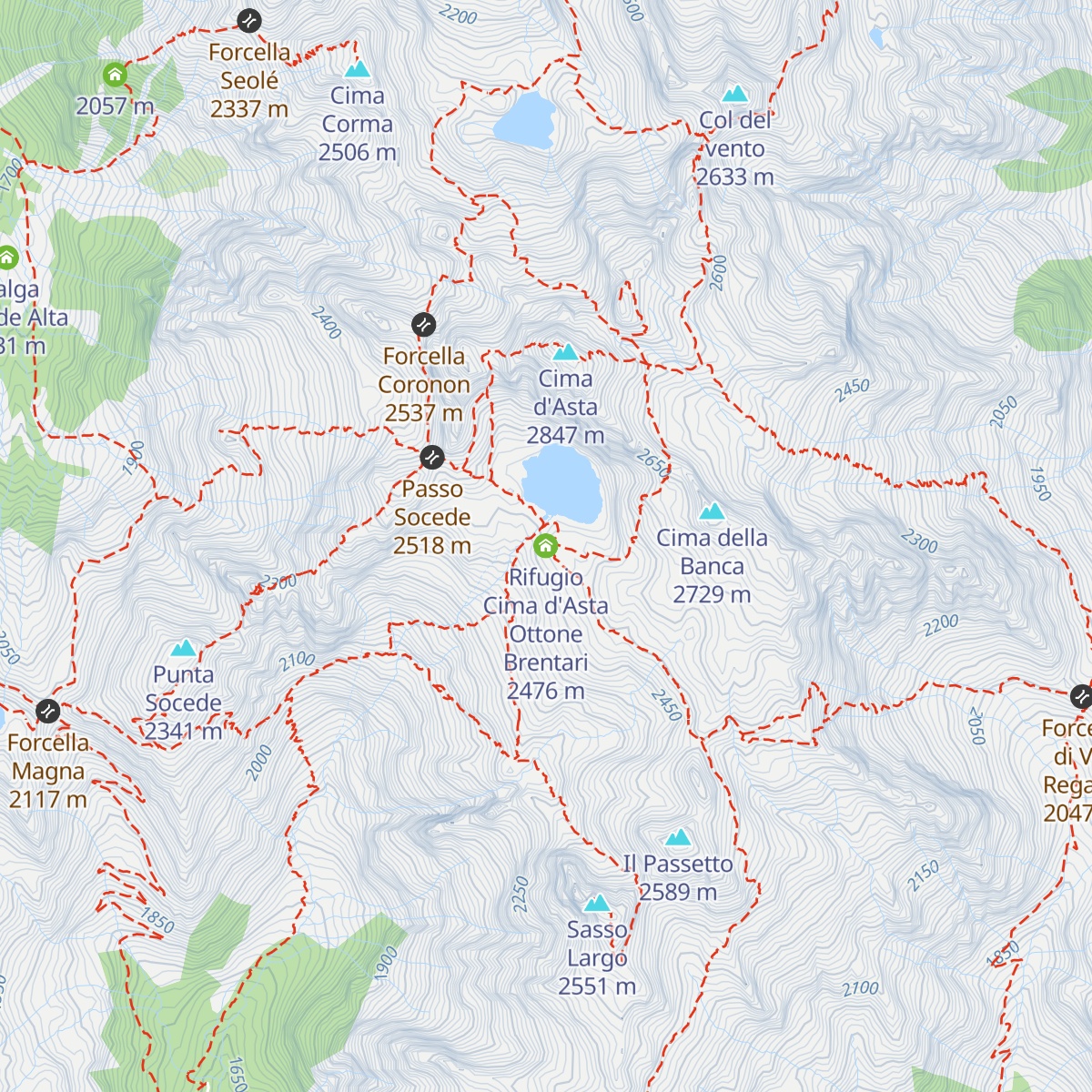 Rifugio Cima d'Asta Ottone Brentari map