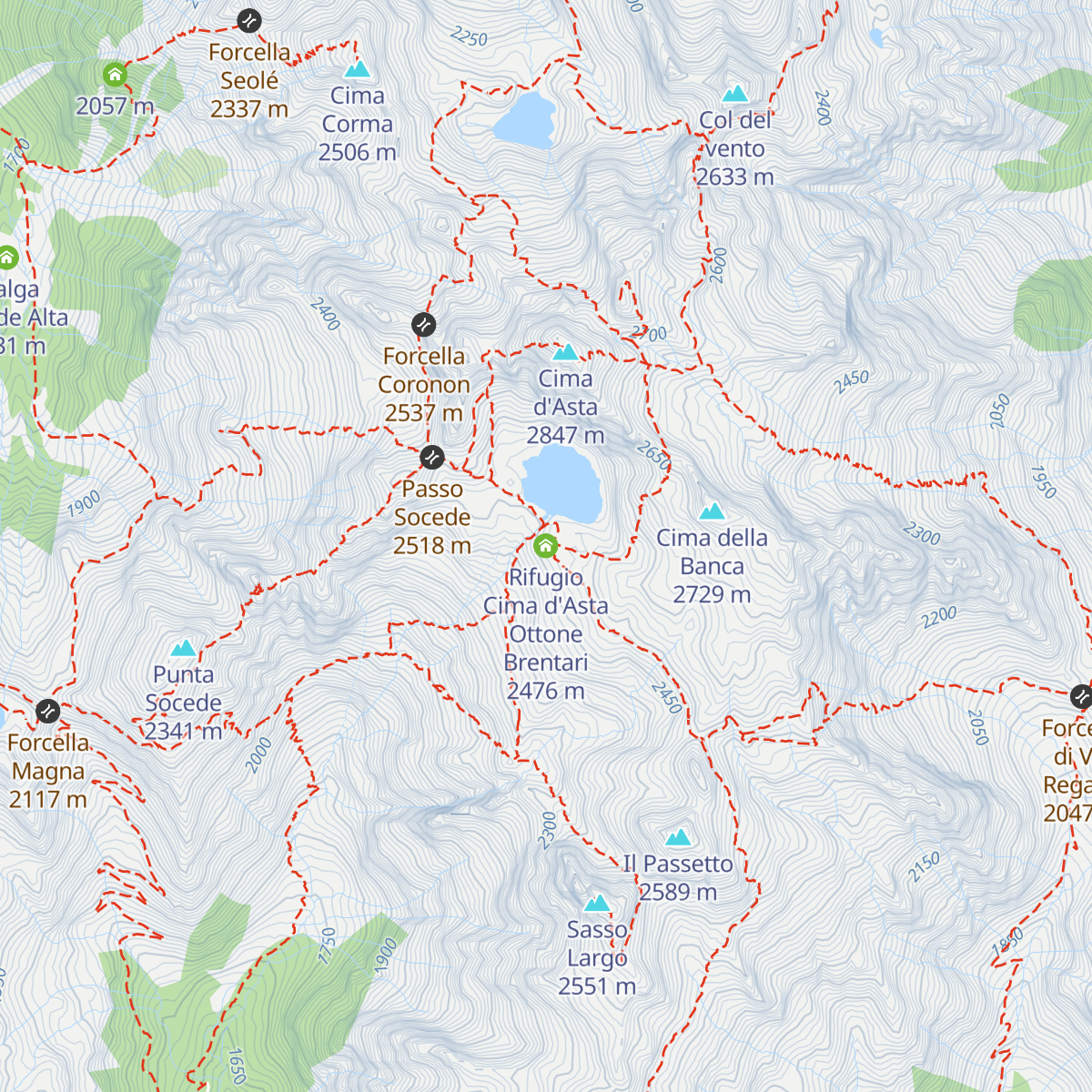 Rifugio Cima d'Asta Ottone Brentari map