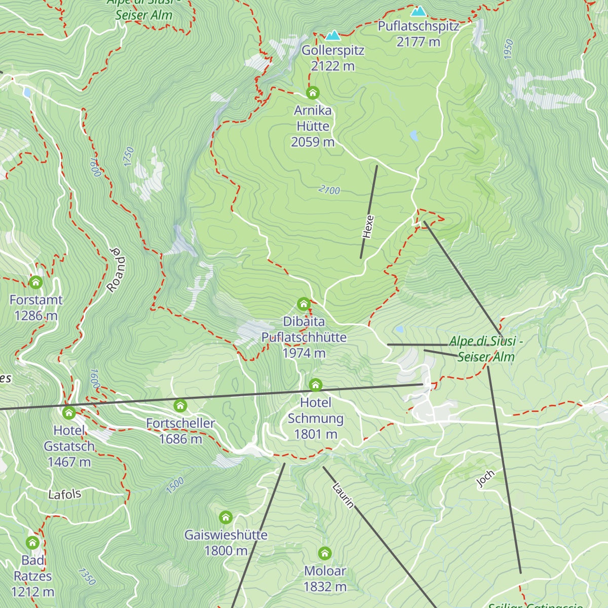 Dibaita Puflatschhütte map