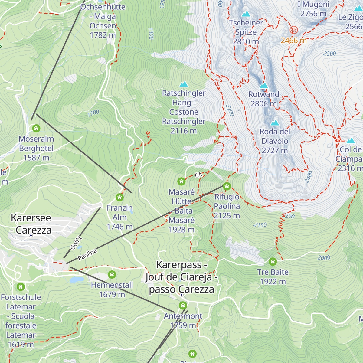 Masaré Hütte - Baita Masarè map