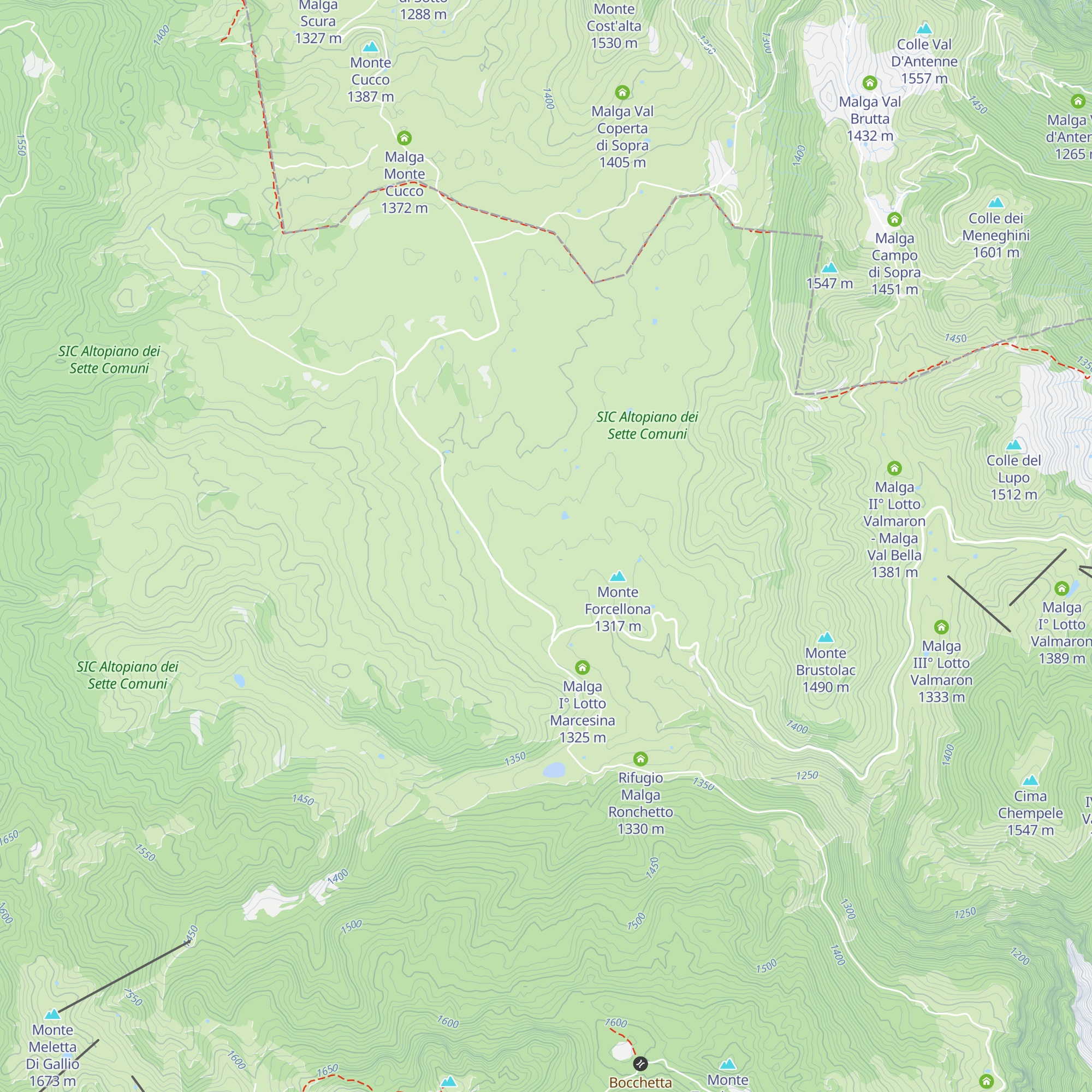 Malga II° Lotto Marcesina map