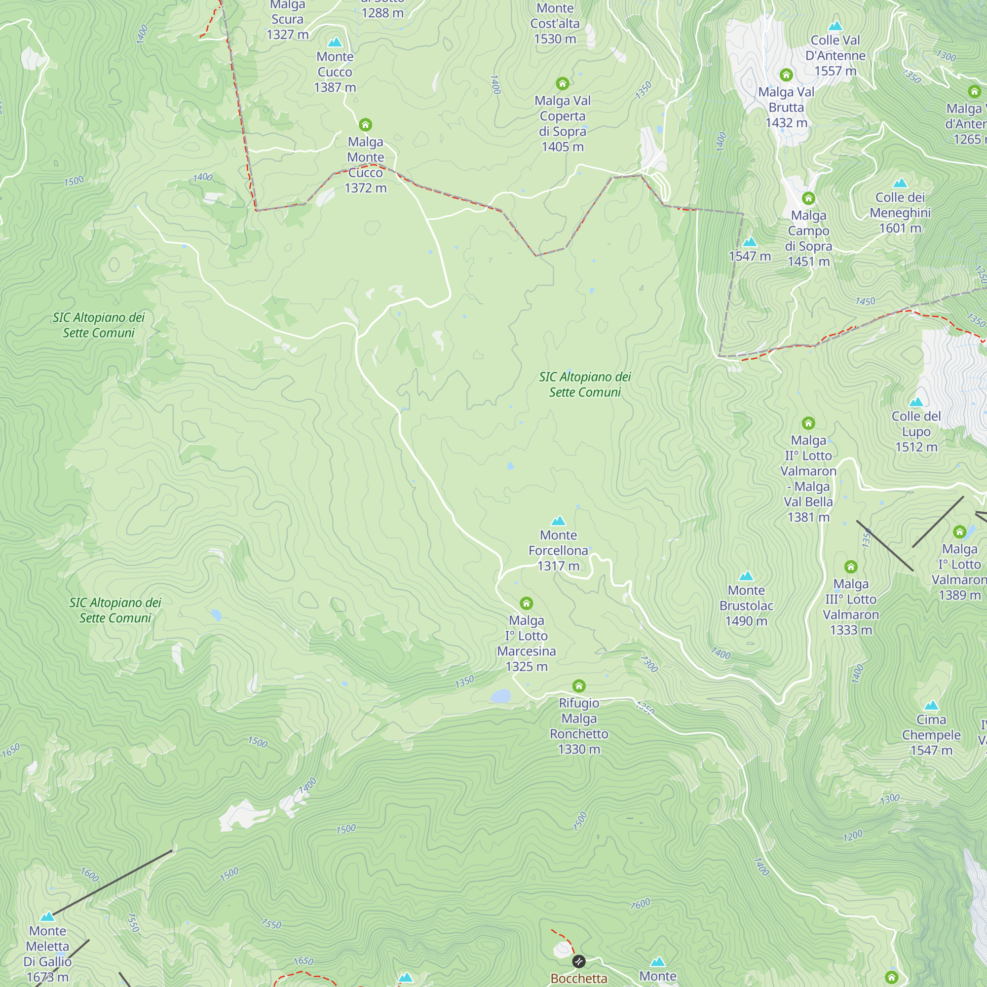 Malga II° Lotto Marcesina map