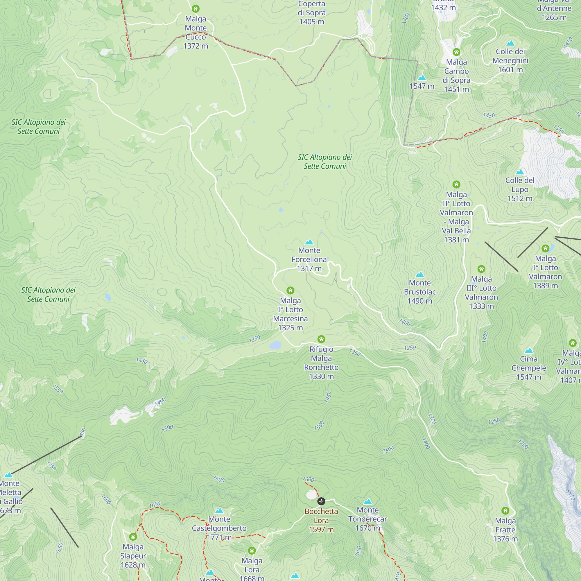 Malga I° Lotto Marcesina map