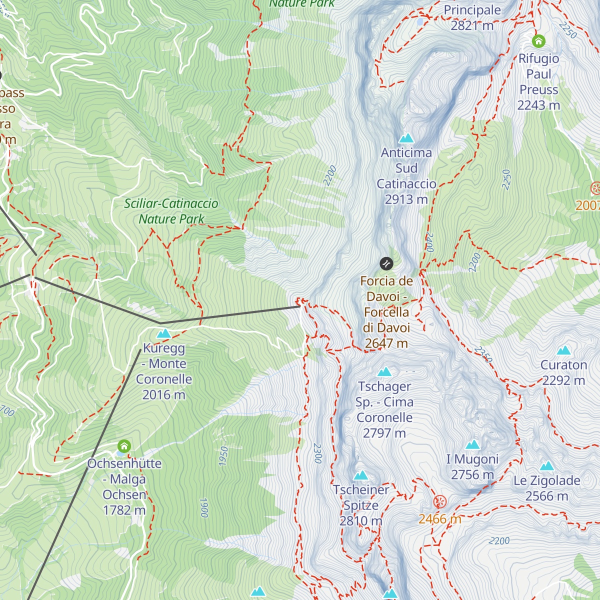 Kölner Hütte - Rifugio Fronza alle Coronelle map