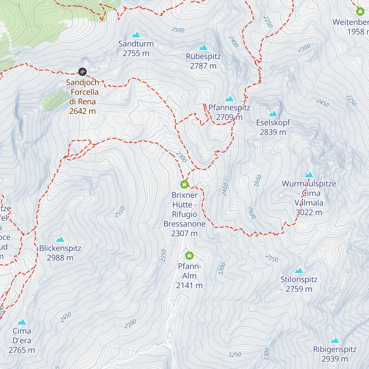 Brixner Hütte - Rifugio Bressanone map