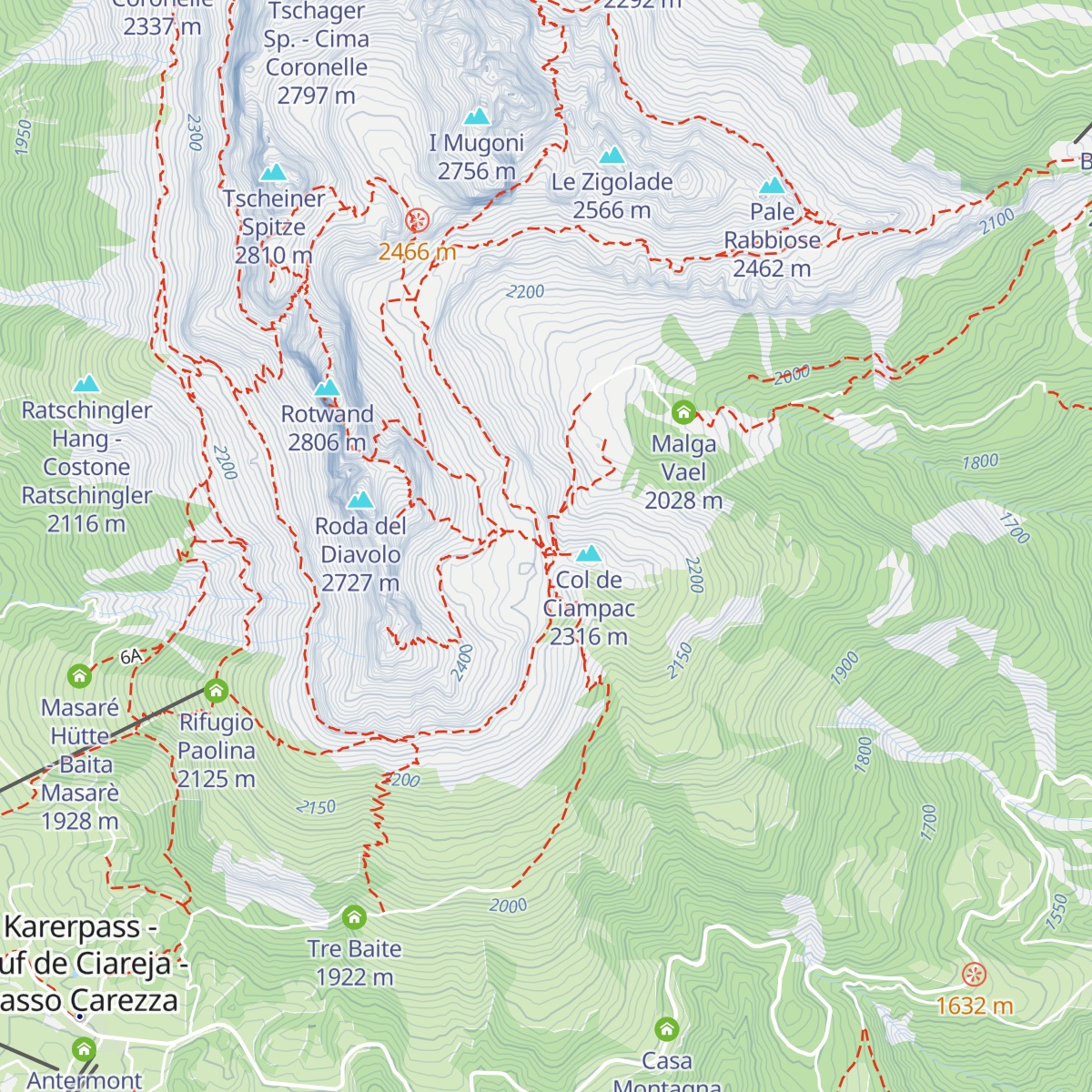 Rifugio Roda di Vael map