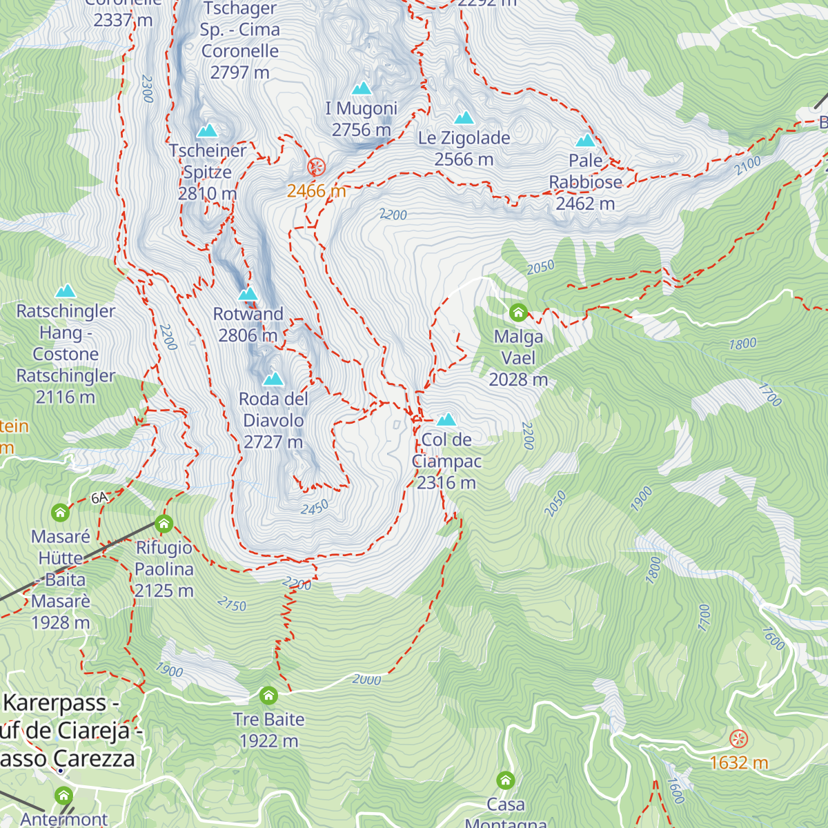 Rifugio Roda di Vael map