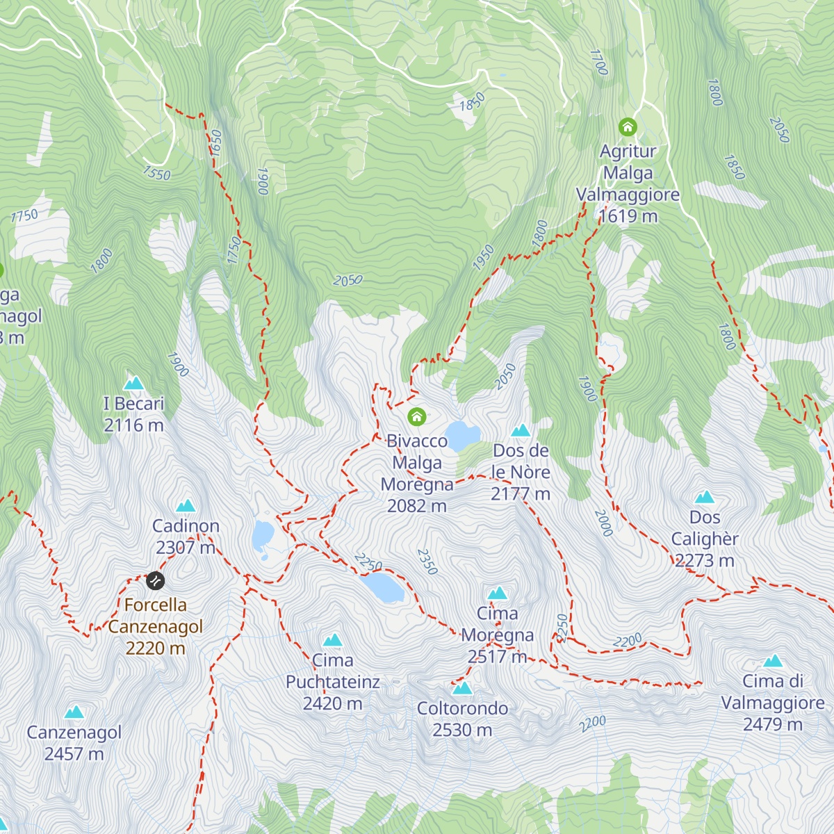 Bivacco Malga Moregna map