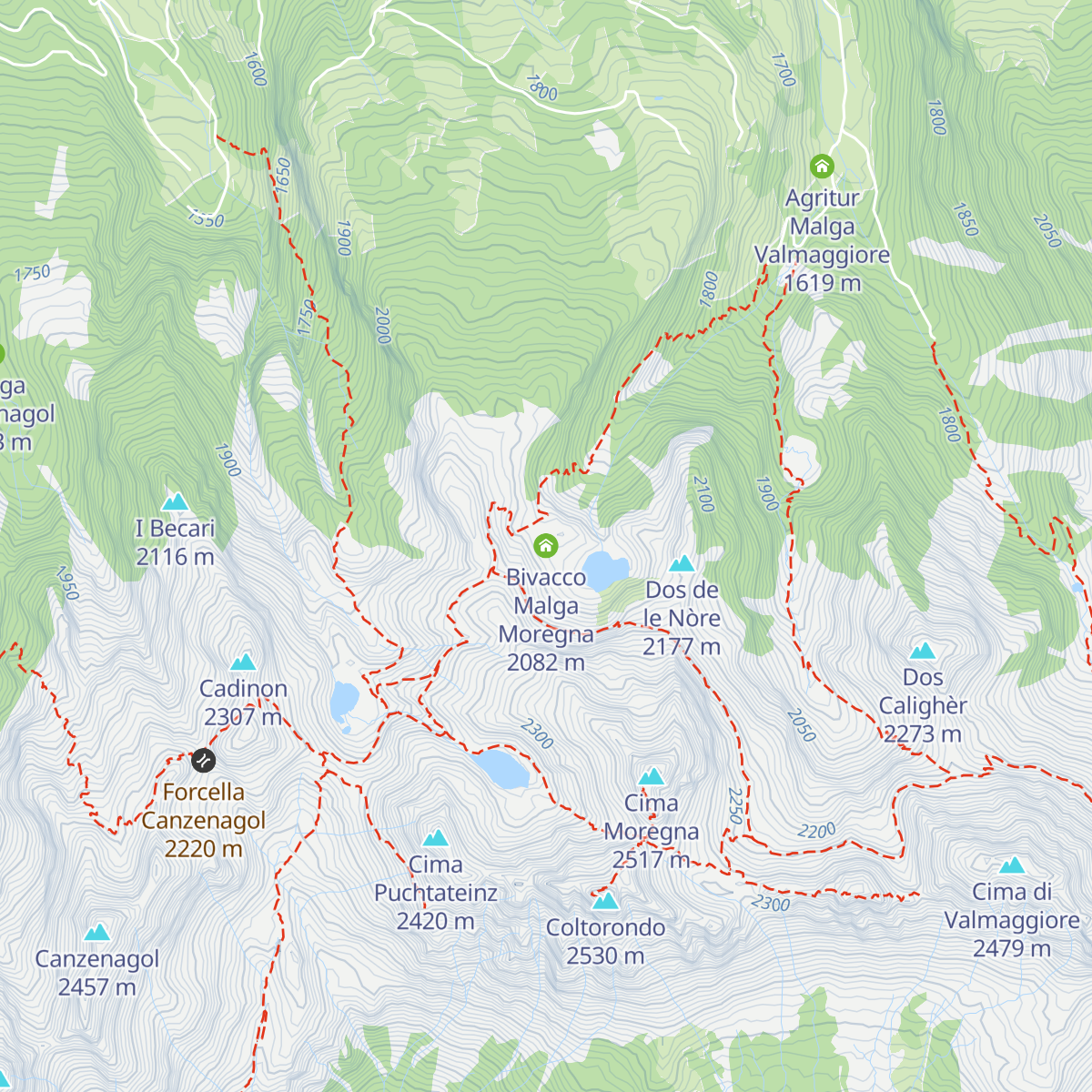 Bivacco Malga Moregna map