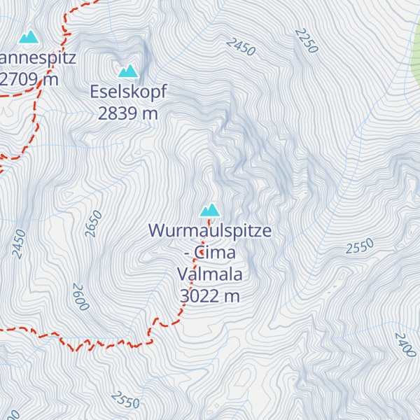 Map of Wurmaulspitze - Cima Valmala