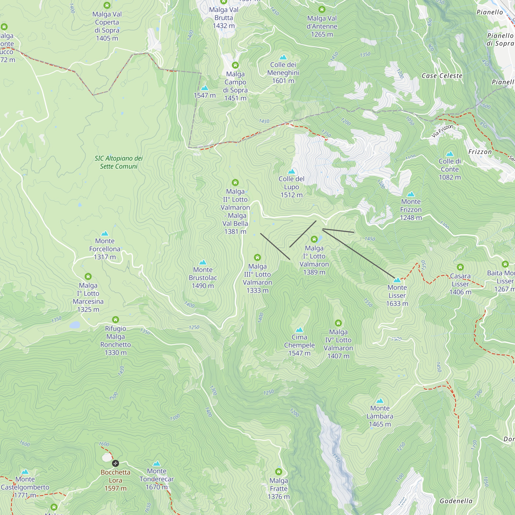 Malga III° Lotto Valmaron map
