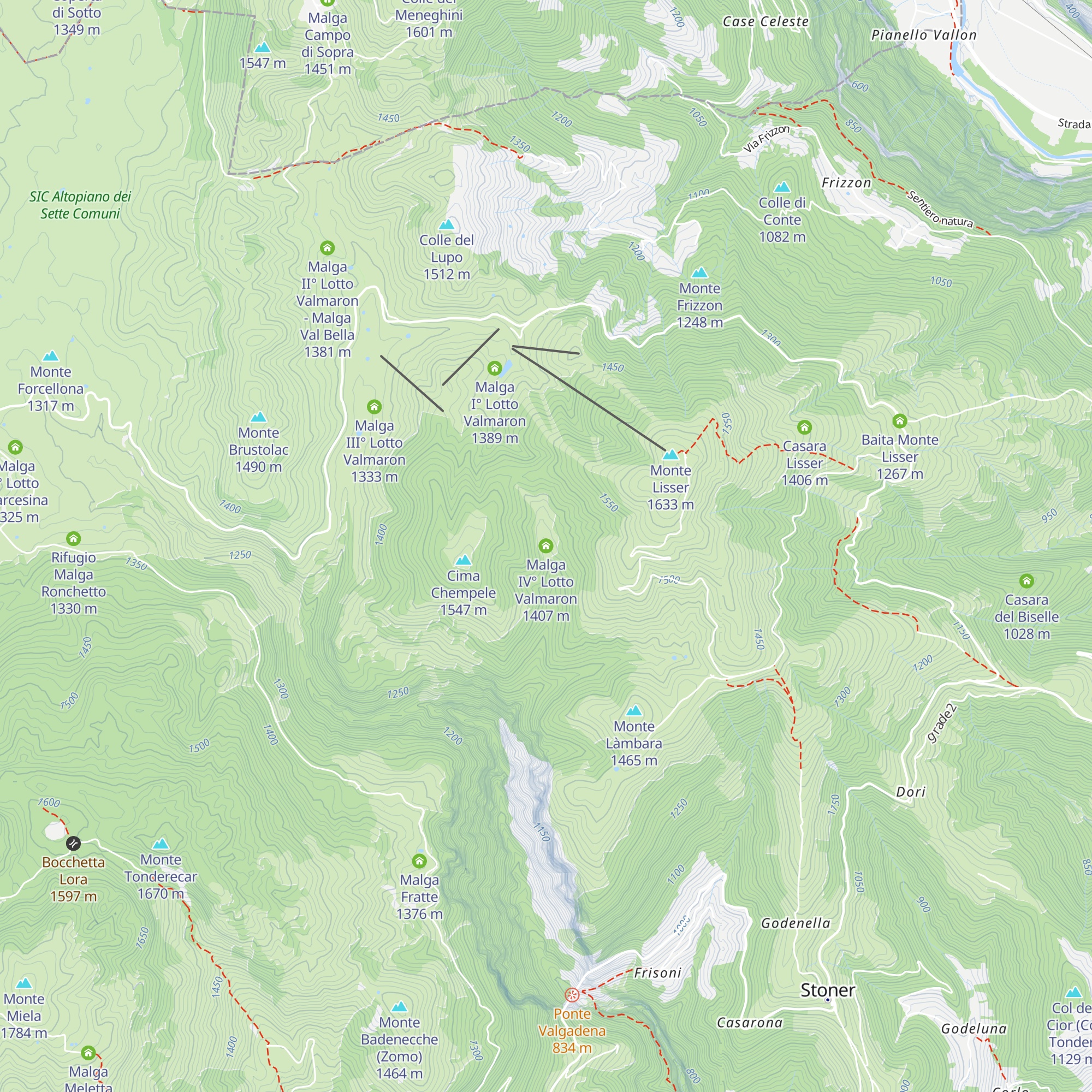Malga IV° Lotto Valmaron map