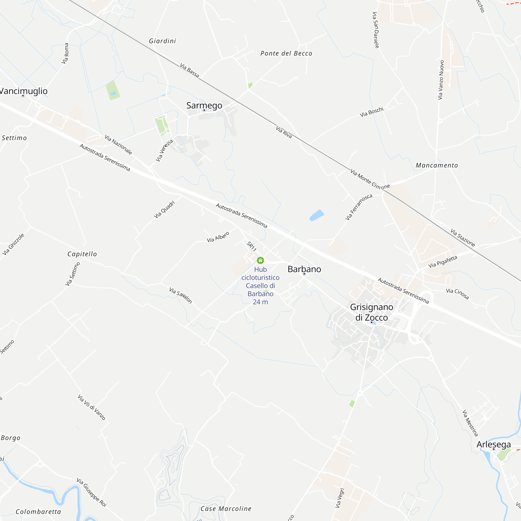 Hub cicloturistico Casello di Barbano map