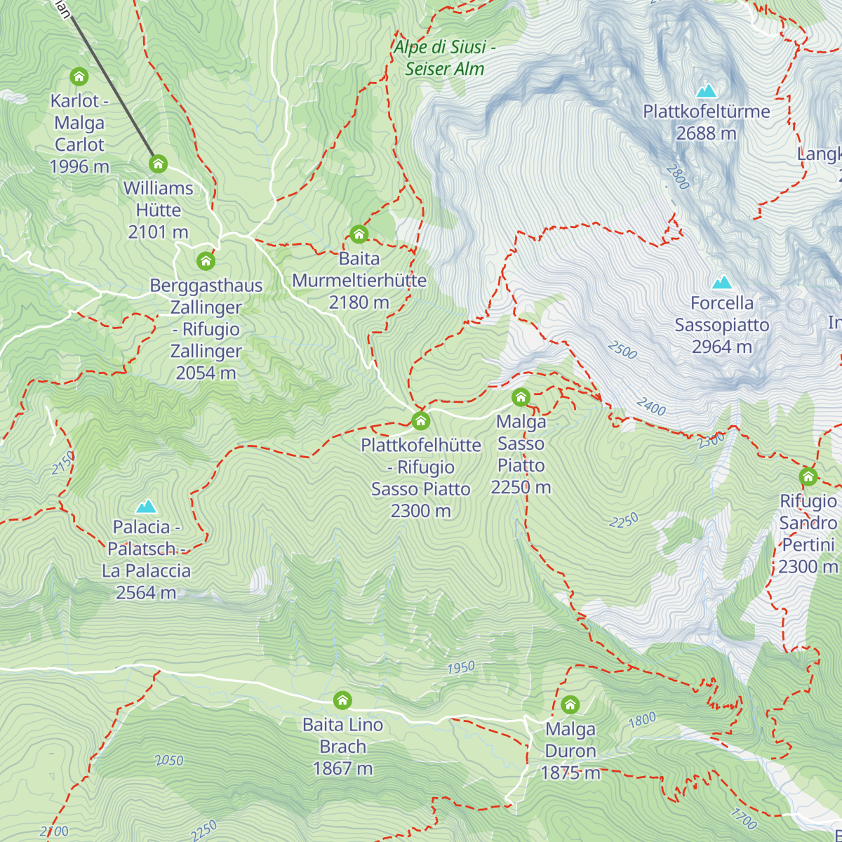 Plattkofelhütte - Rifugio Sasso Piatto map