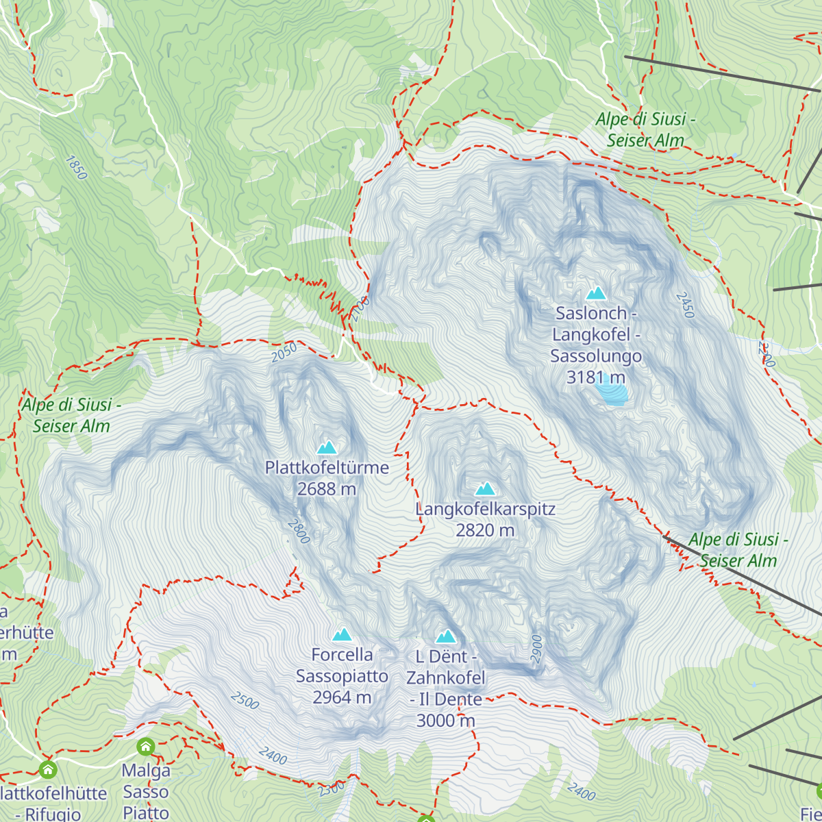 Utia de Dantersasc - Langkofelhütte - Rifugio Vicenza map