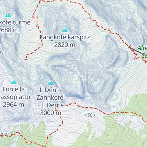 Map of Piza Innerkofler - Innerkoflerturm - Plan de Sass