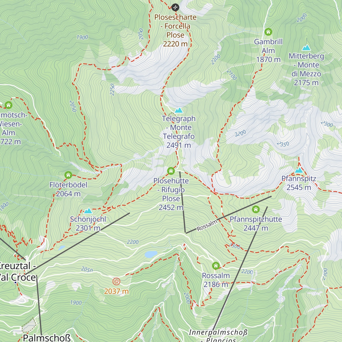 Plosehütte - Rifugio Plose map