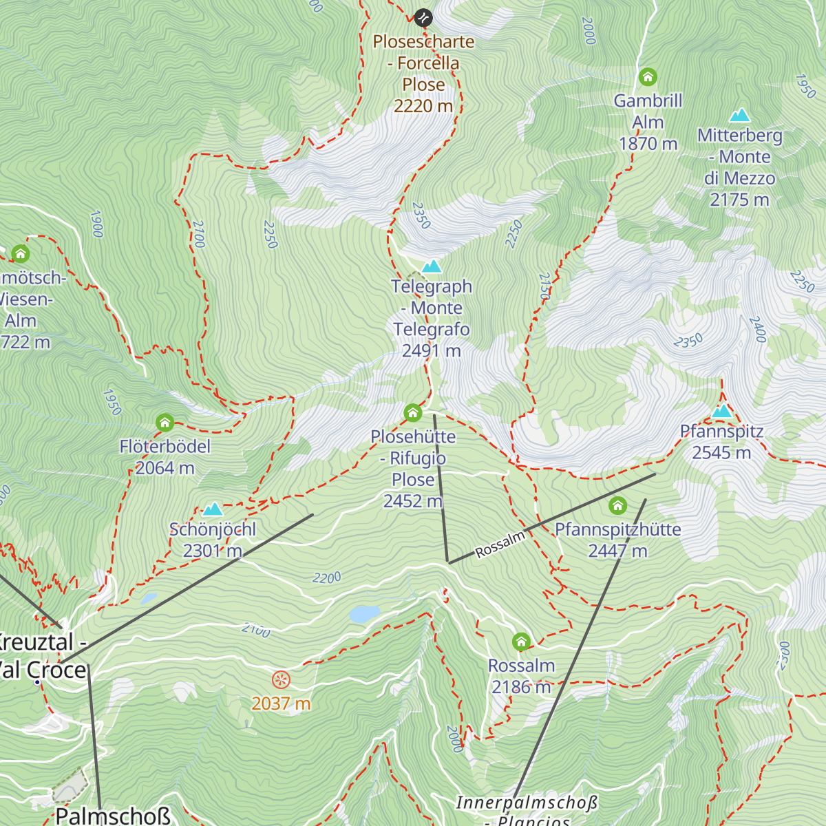 Plosehütte - Rifugio Plose map