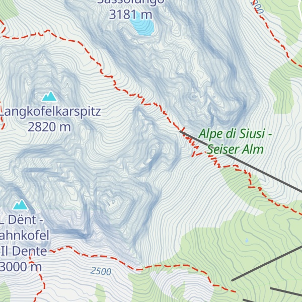 Map of Pizes di Cin Dëic - Punta delle Cinque Dita