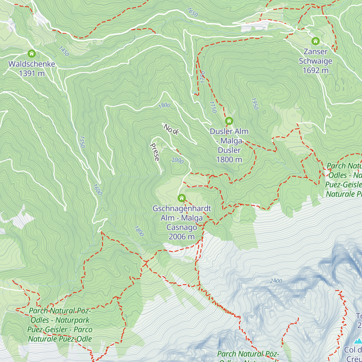 Geisleralm - Rifugio delle Odle map