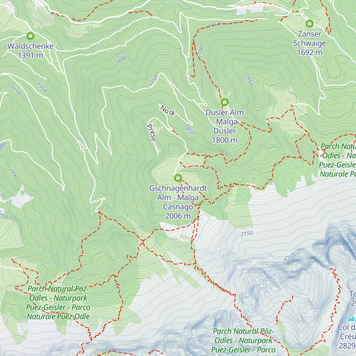 Gschnagenhardt Alm - Malga Casnago map