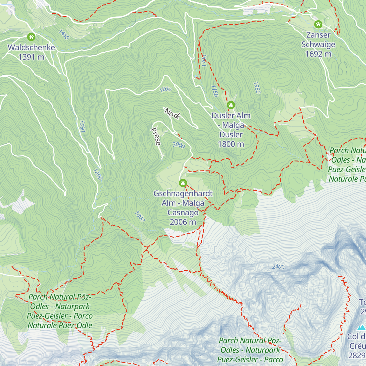Gschnagenhardt Alm - Malga Casnago map