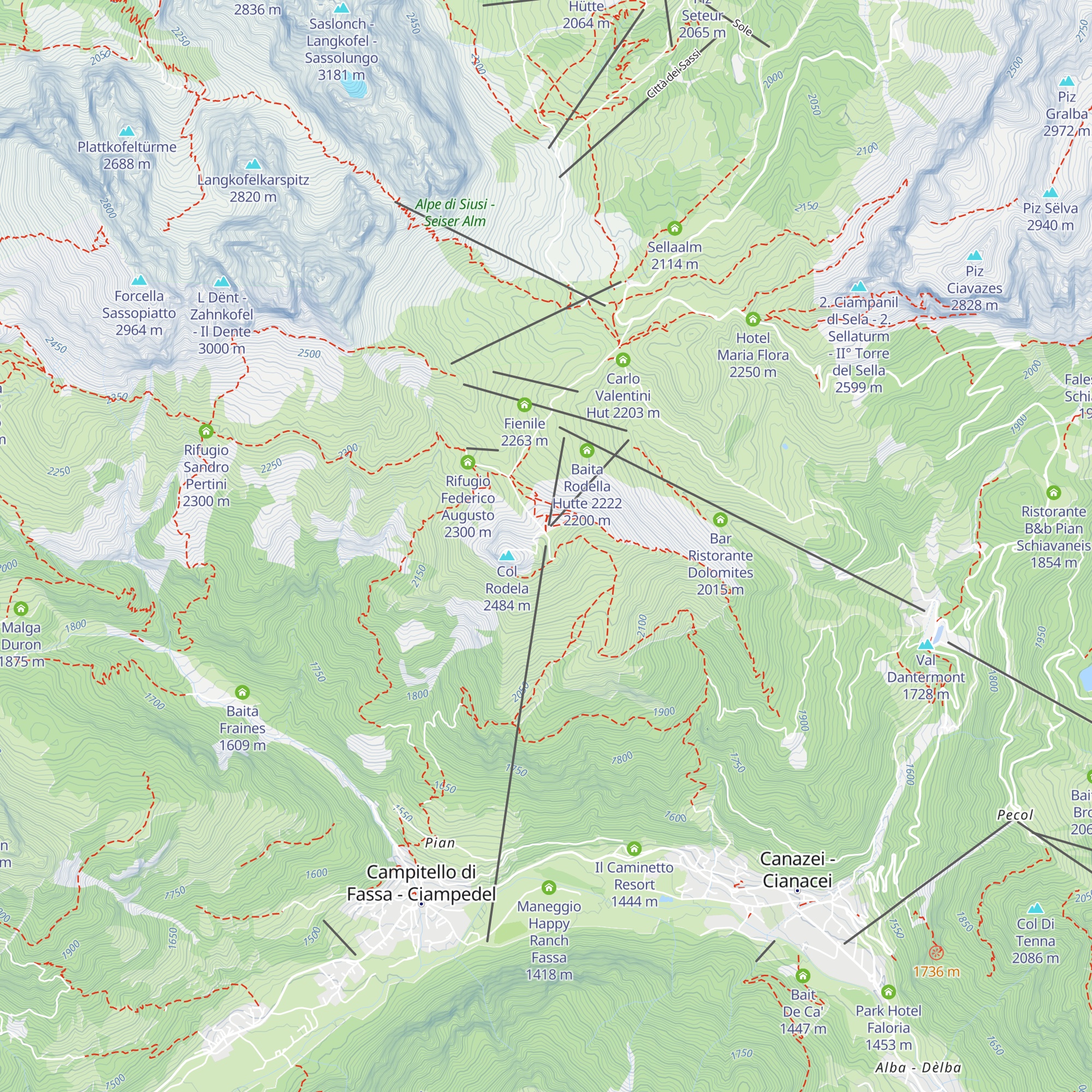 Cabinovia Trifune 3S Campitello-Col Rodella map