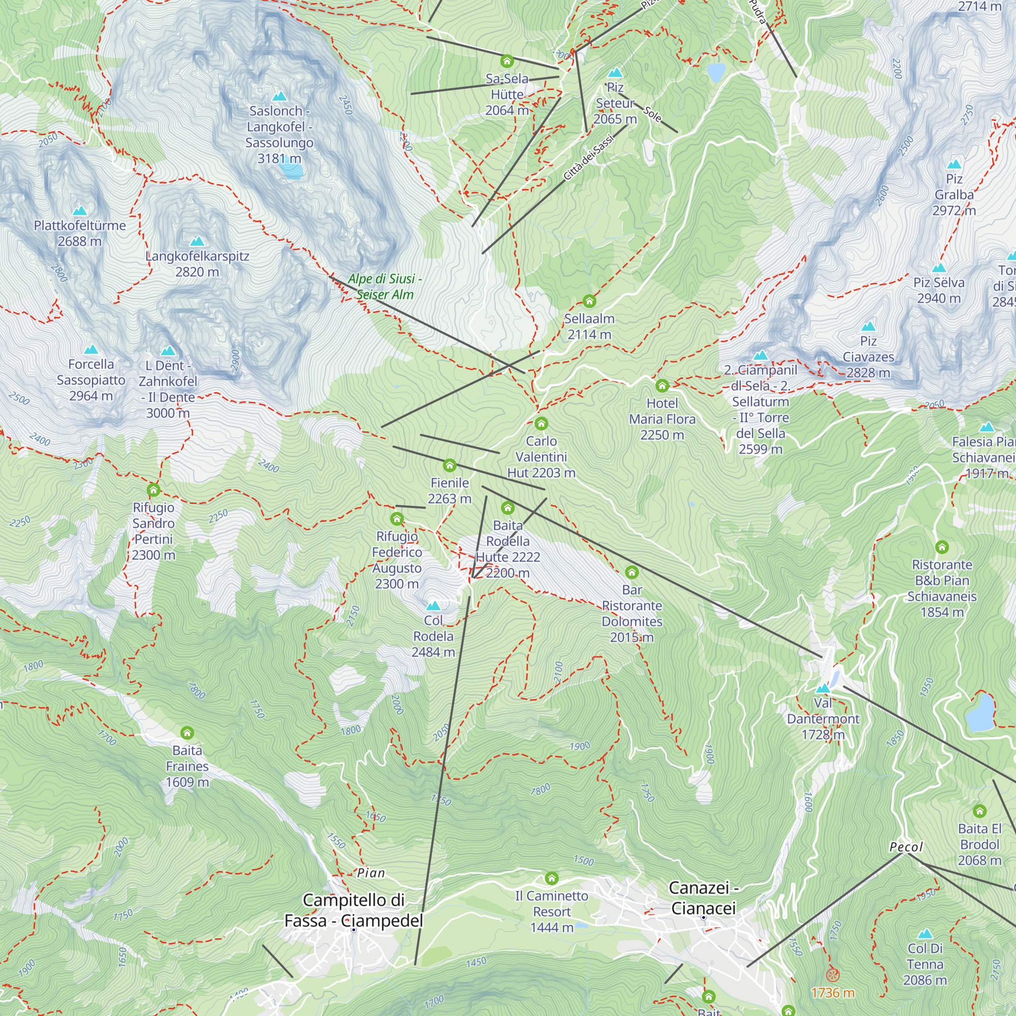 Baita Rodella Hutte 2222 map