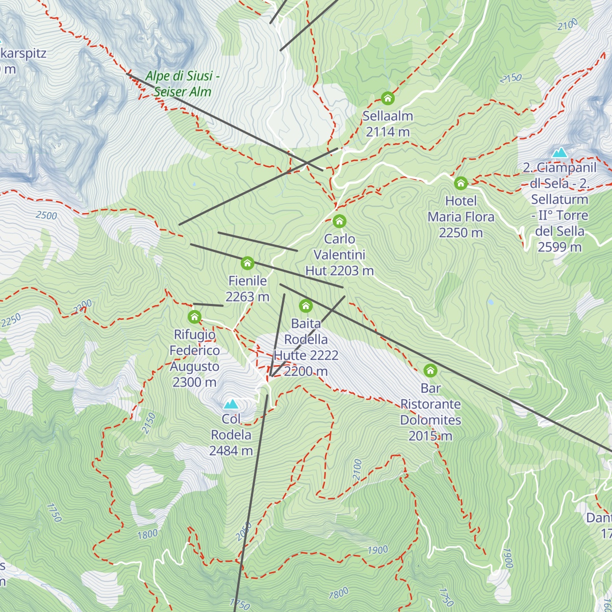Baita Rodella Hutte 2222 map