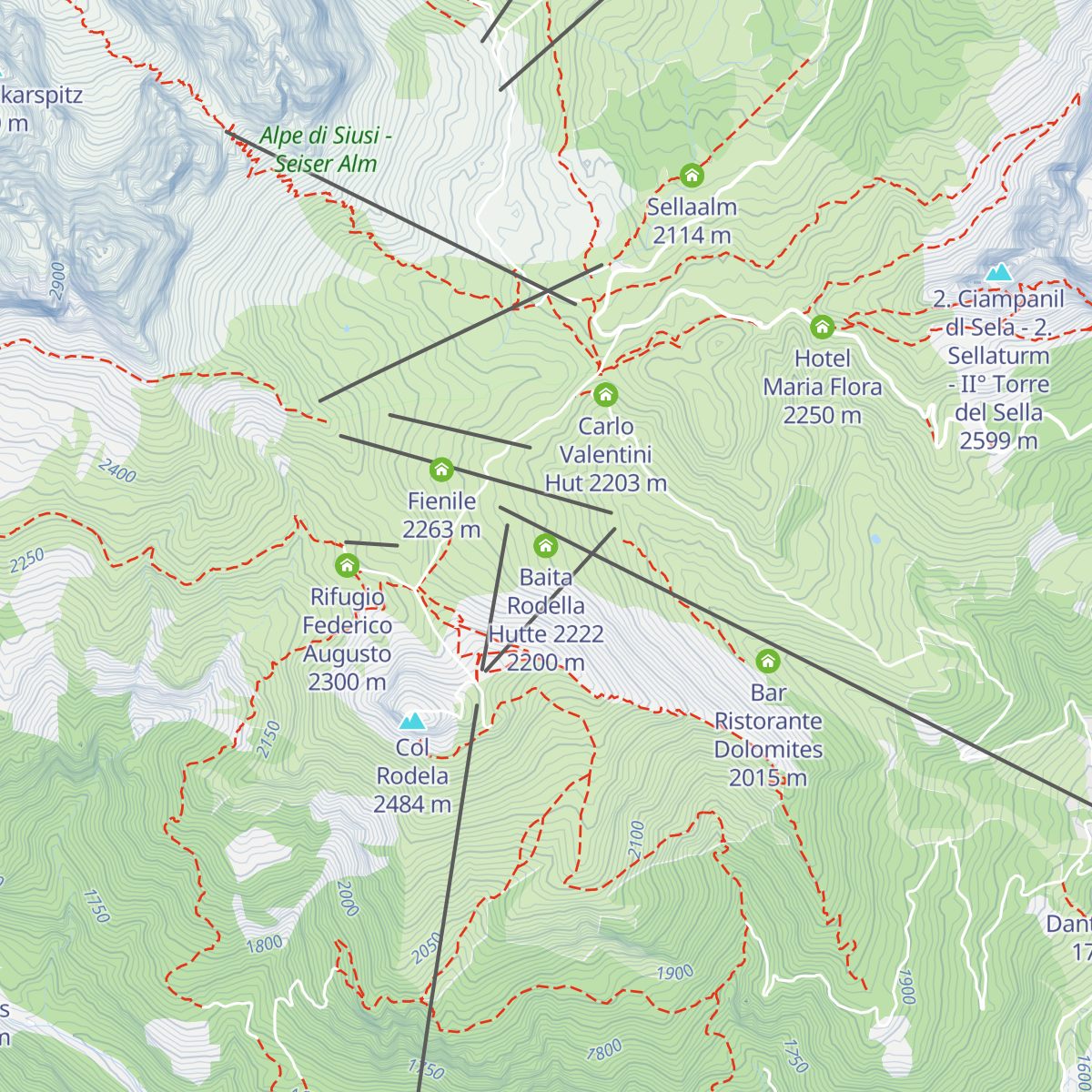 Baita Rodella Hutte 2222 map