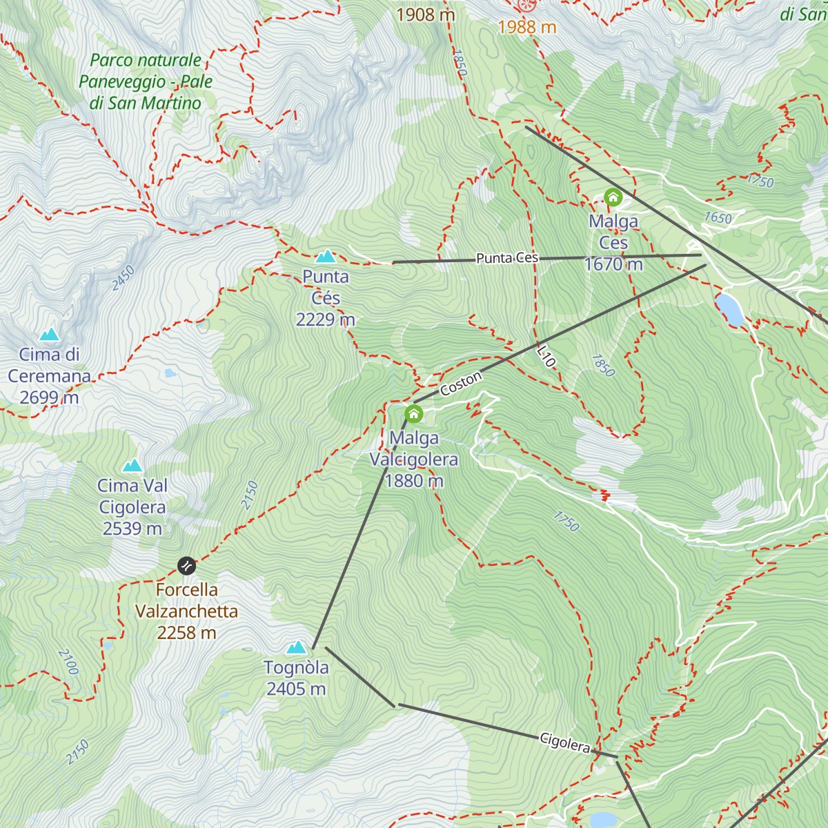 Malga Valcigolera map