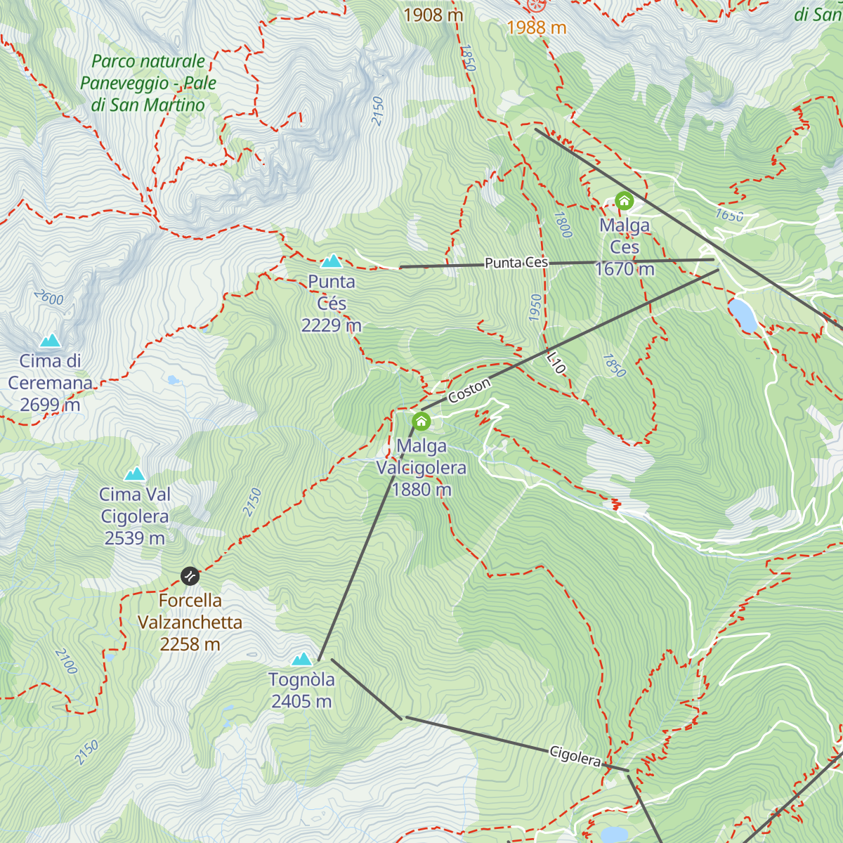 Malga Valcigolera map