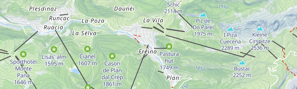 Map of the start of Sellaronda MTB tour - anti-clockwise