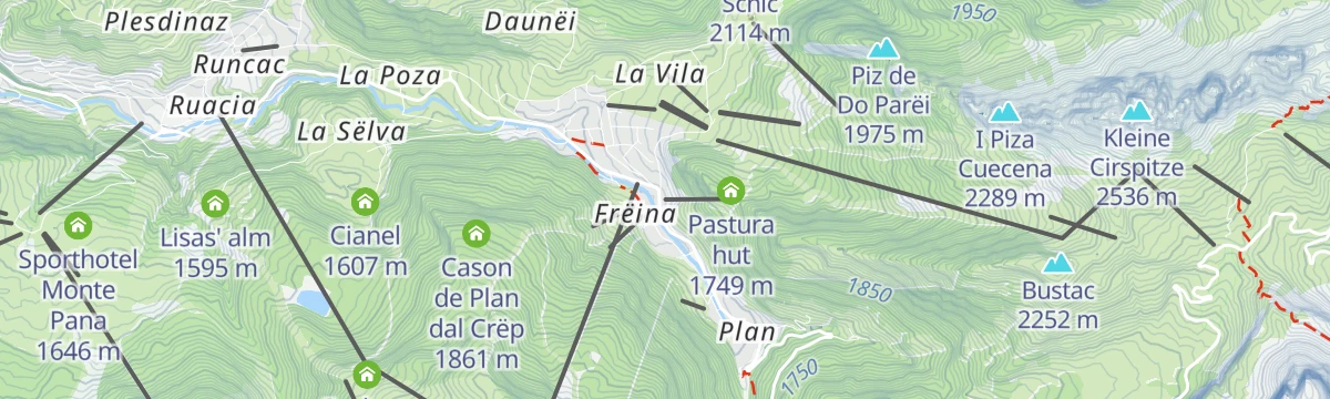 Map of the start of "Sellaronda" MTB Tour TIMETABLE