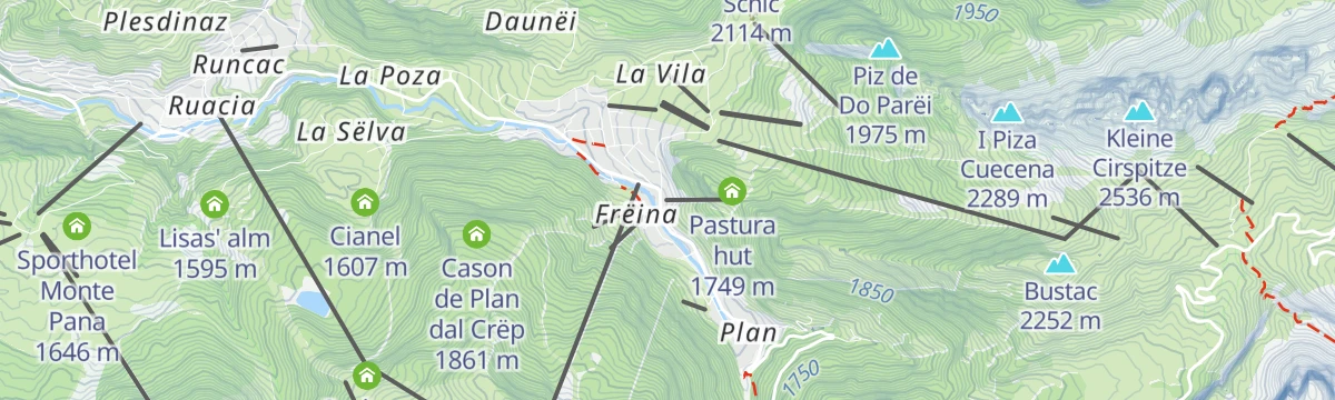 Map of the start of Sellaronda MTB tour - clockwise