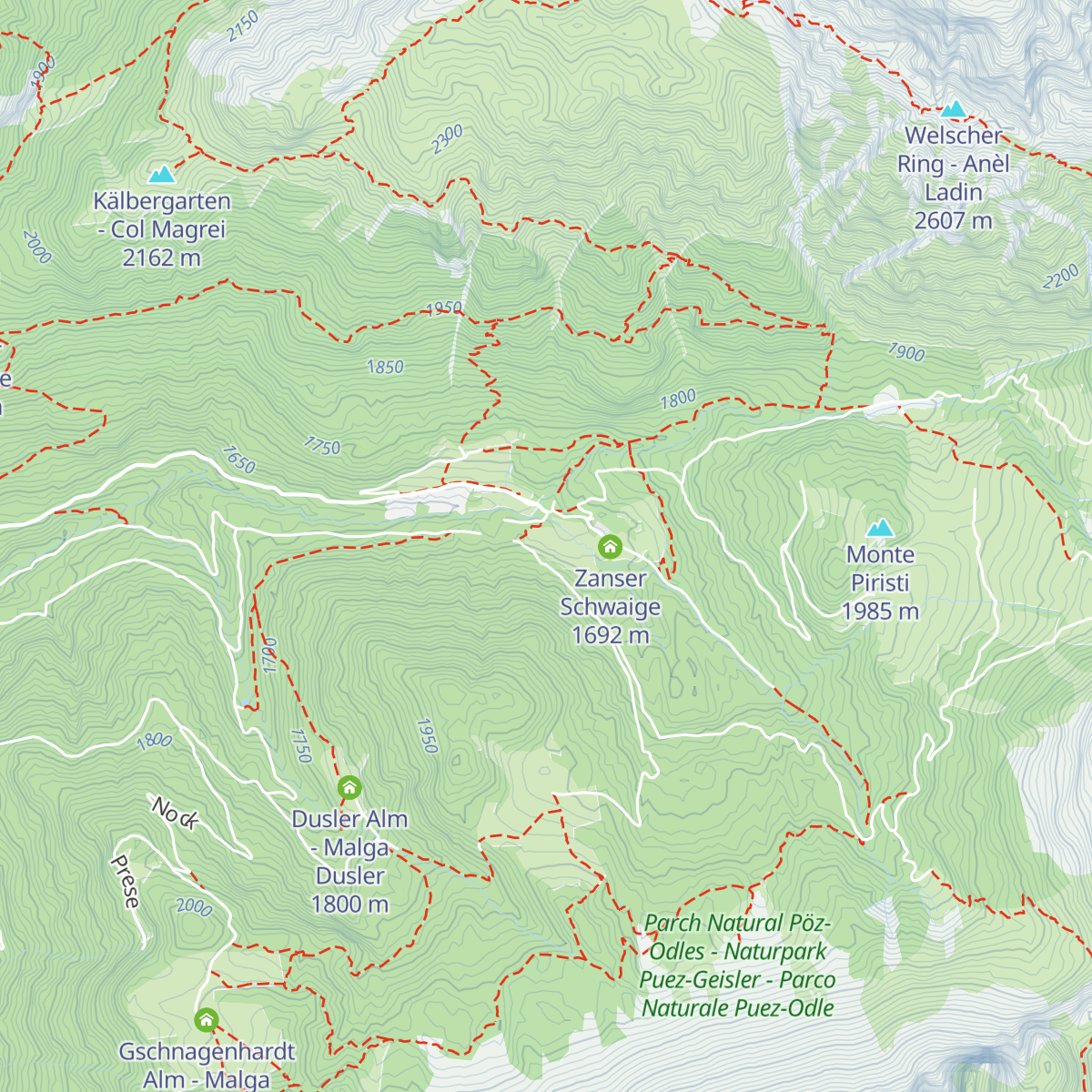 Zanser Alm - Malga Zannes map