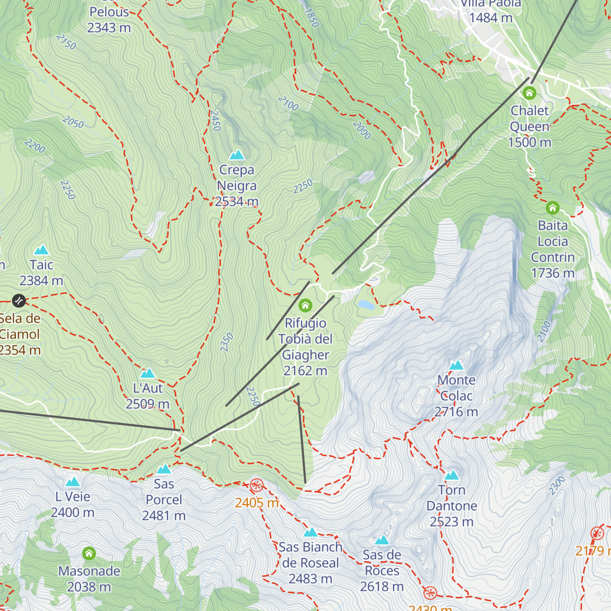 Rifugio Tobià del Giagher map